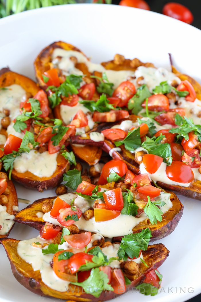 Mediterranean Baked Sweet Potatoes - Willow Bird Baking