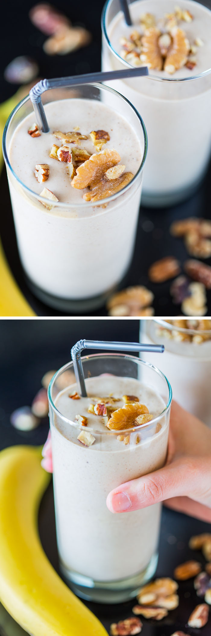 A recipe for a healthy vegan Banana Nut Crunch Smoothie with lots of protein, plus a chance to win a BlendTec Designer 725 Blender and Twister Jar!