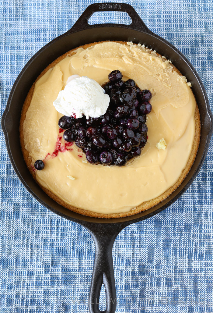 Hot Yellow Cake with Crackle Icing and a Blueberry Pile