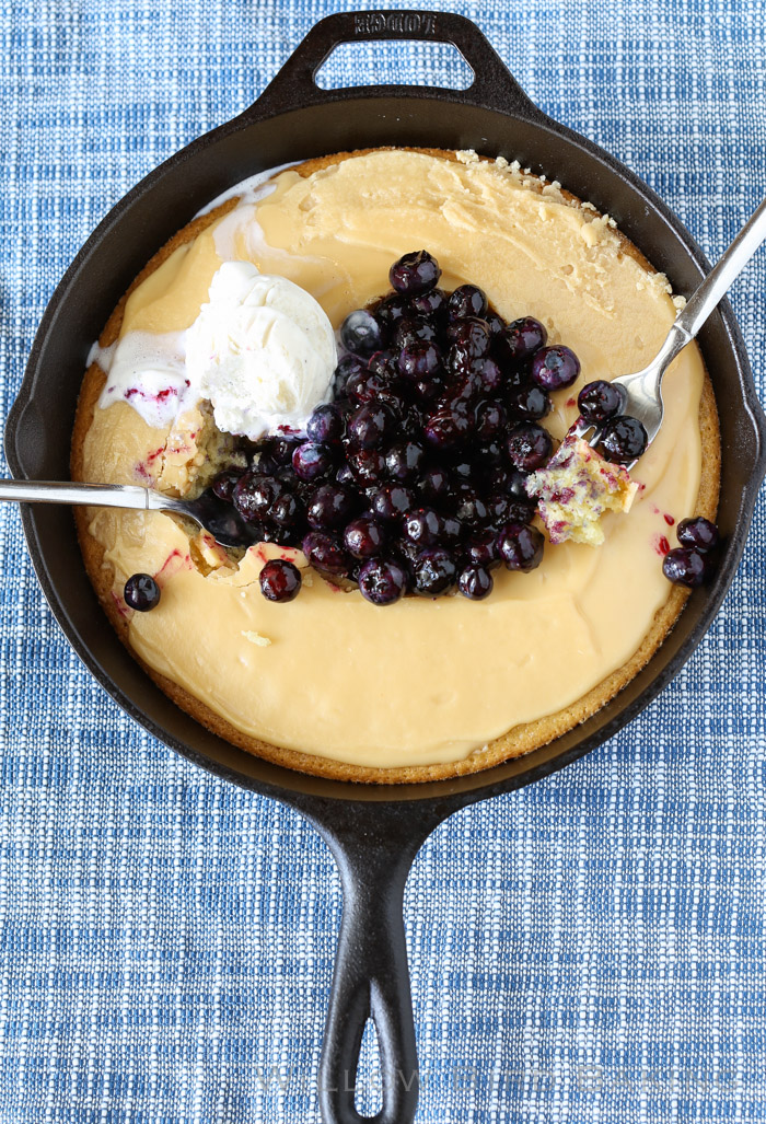 Hot Yellow Cake with Crackle Icing and a Blueberry Pile