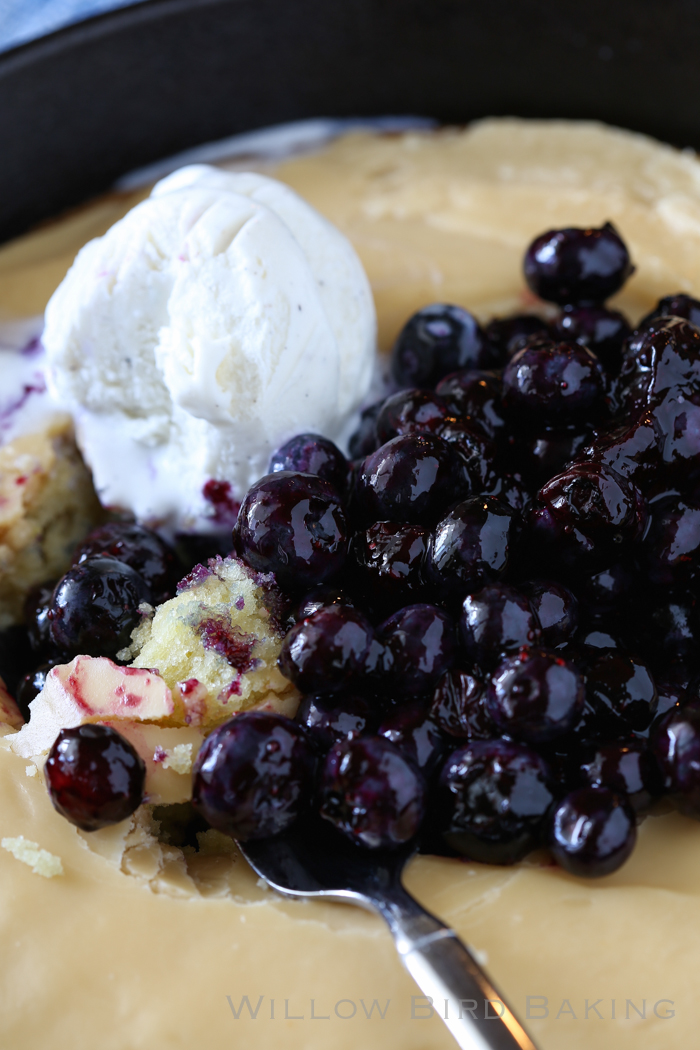 Hot Yellow Cake with Crackle Icing and a Blueberry Pile