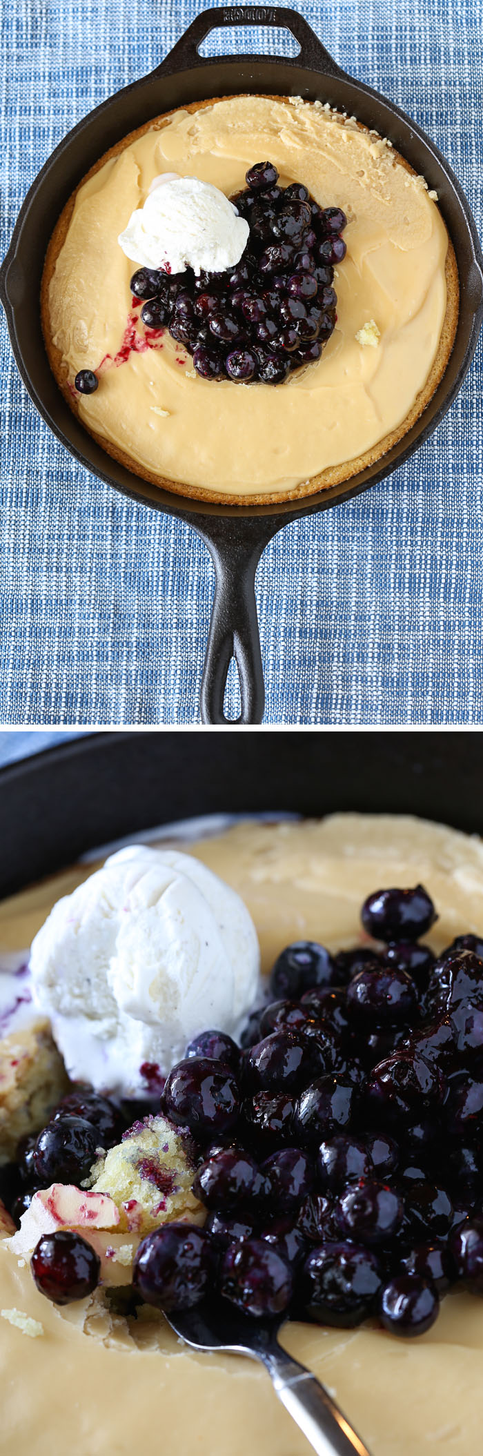 Hot Yellow Cake with Crackle Icing and a Blueberry Pile