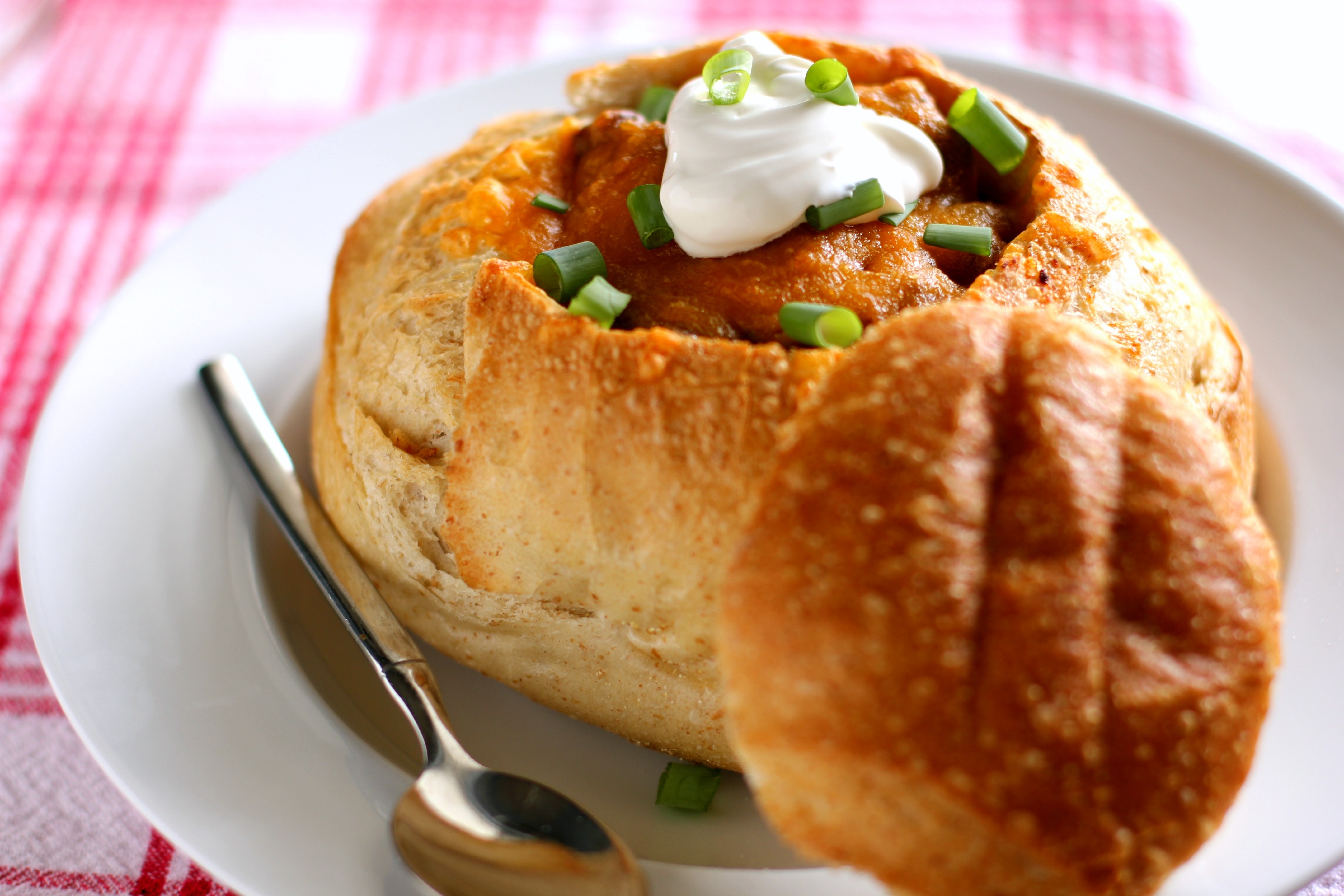 Winter Breakfast Chili Over Eggs in Sourdough Bowls