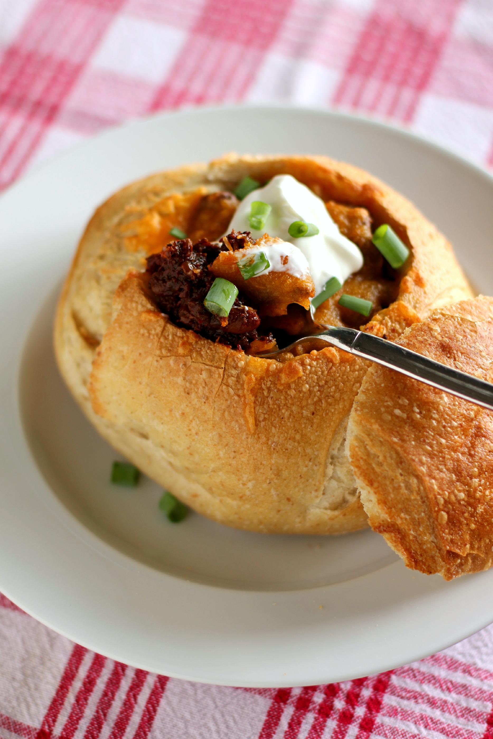 Winter Breakfast Chili Over Eggs in Sourdough Bowls - Willow Bird Baking