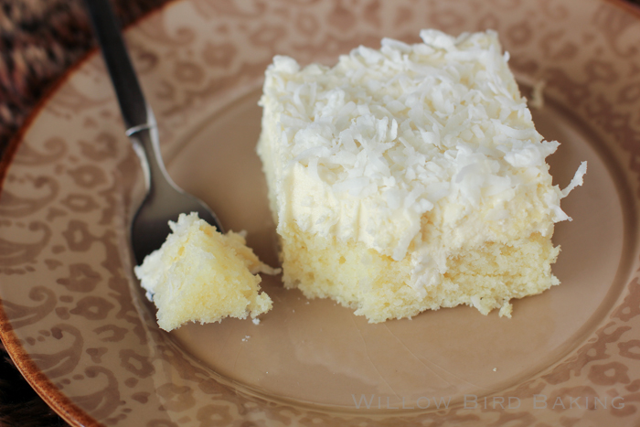 How do you make moist coconut cake with coconut milk?