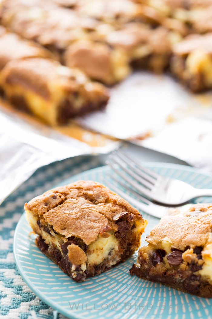 Cheesecake Chocolate Chip Cookie Bars - Willow Bird Baking