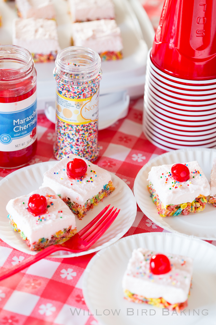 Cherry Cream Fruity Pebbles Bars