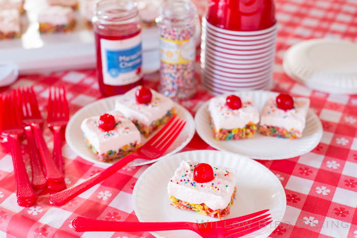 Cherry Cream Fruity Pebbles Bars