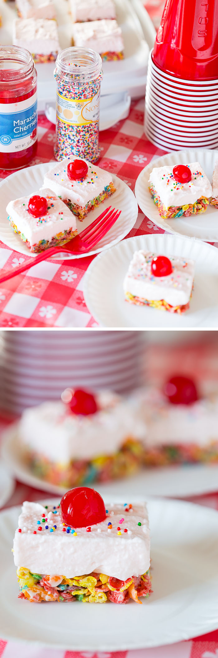 Cherry Cream Fruity Pebbles Bars