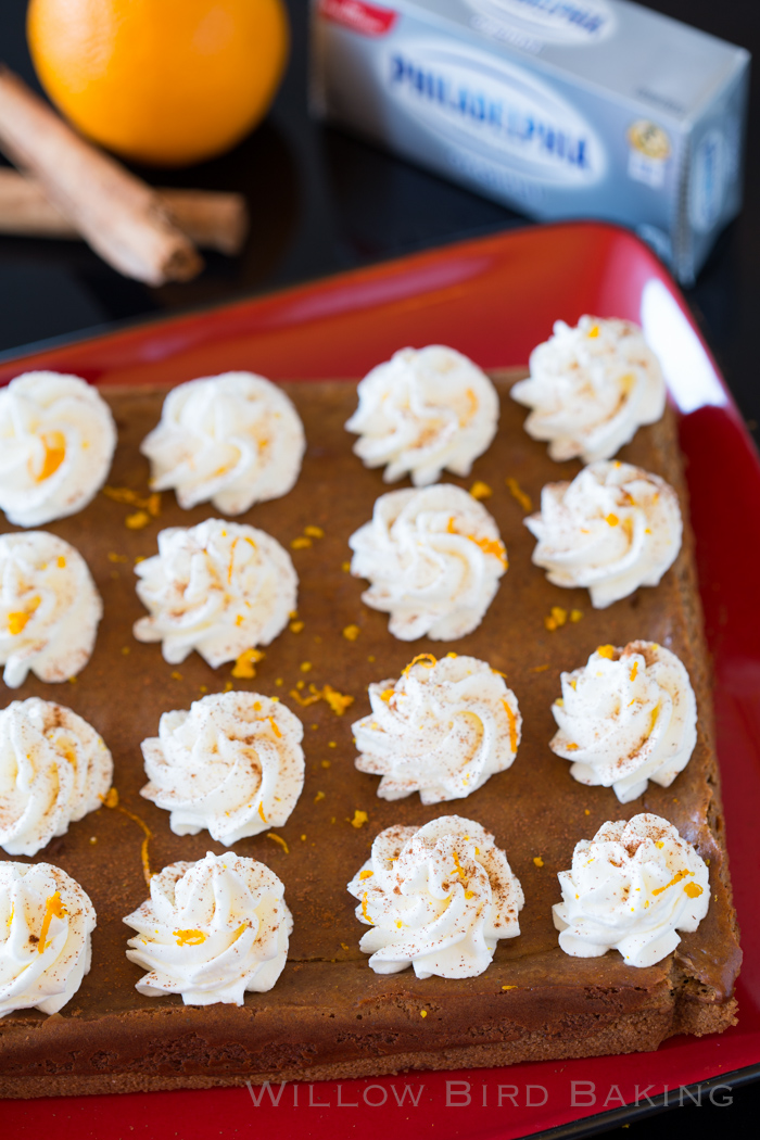 Gingerbread Cheesecake Bars with Orange Whipped Cream