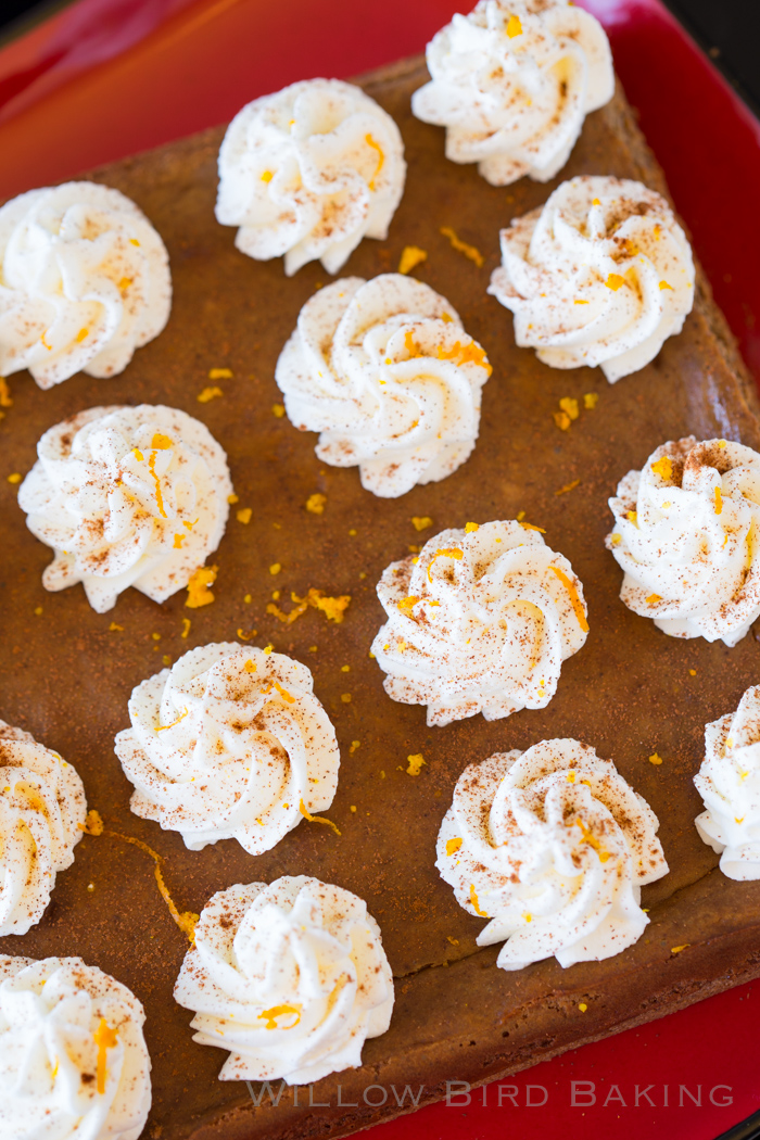 Gingerbread Cheesecake Bars with Orange Whipped Cream