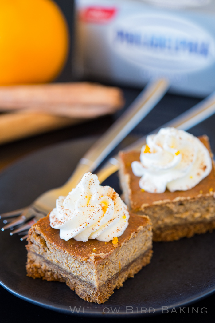 Gingerbread Cheesecake Bars with Orange Whipped Cream