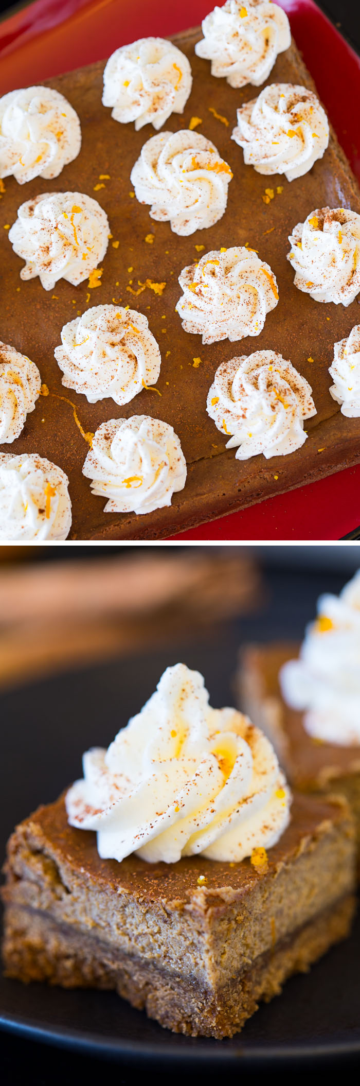 Gingerbread Cheesecake Bars with Orange Whipped Cream