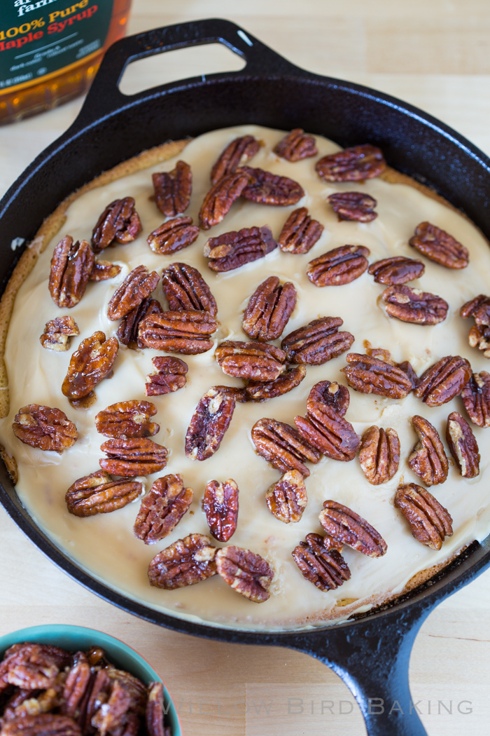 Hot Maple Cake with Crackle Icing and Maple Candied Pecans
