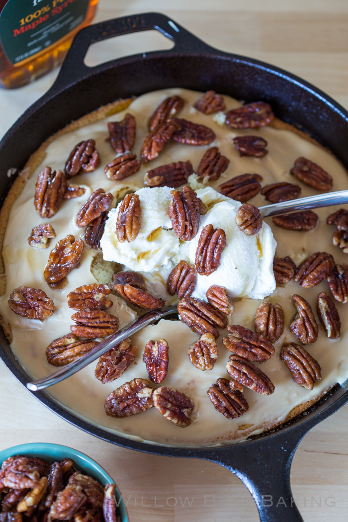 Hot Maple Cake with Crackle Icing and Maple Candied Pecans