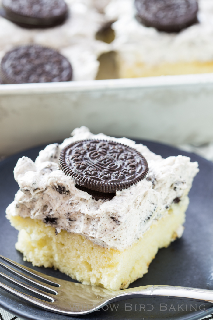 Sheet Cake with the BEST Cookies and Cream Whipped Icing Recipe