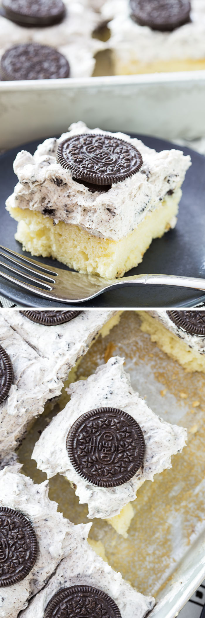 Sheet Cake with the BEST Cookies and Cream Whipped Icing Recipe