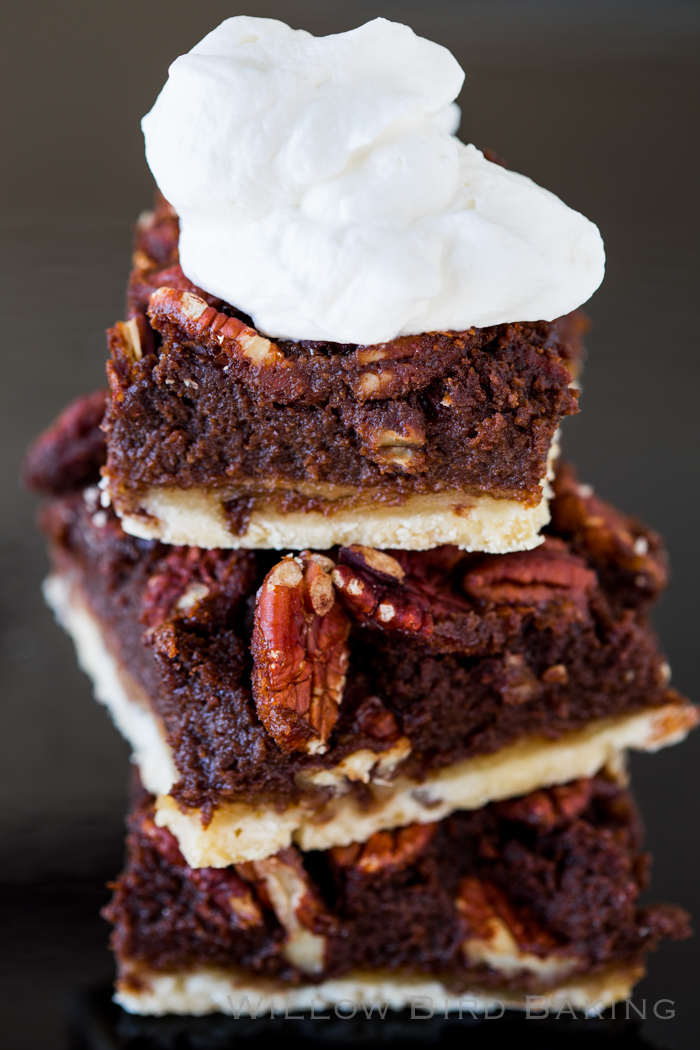 Boozy Chocolate Pecan Pie Bars