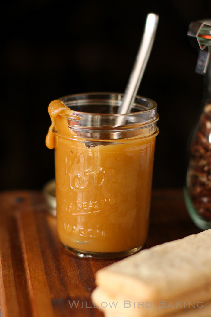 Toasted Pecan Shortbread with Spiked Toffee Sauce