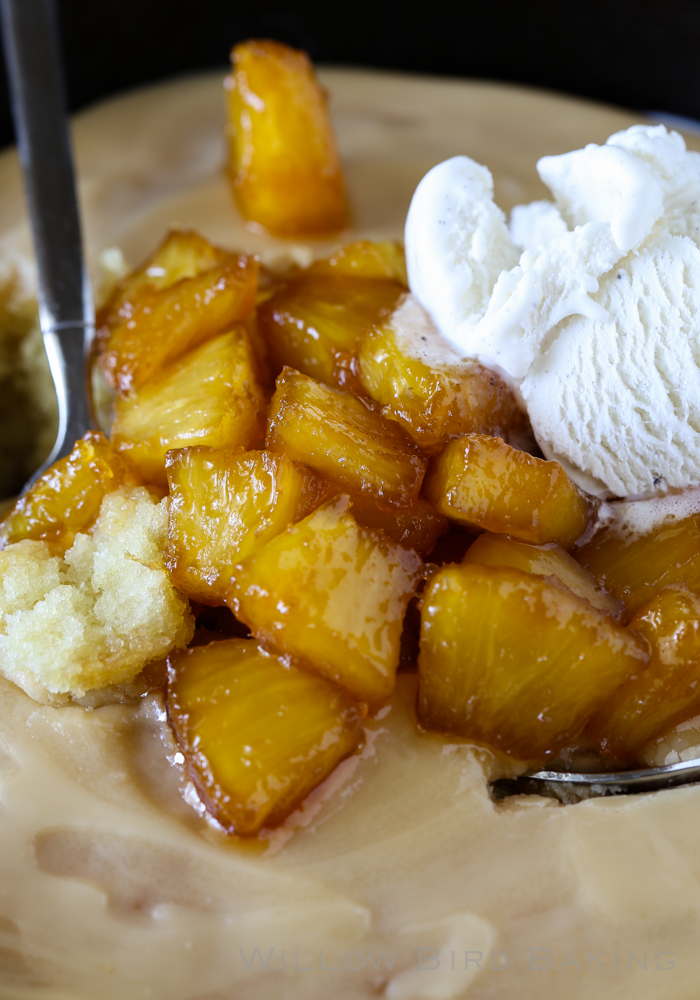 Hot Yellow Cake with Caramelized Pineapple