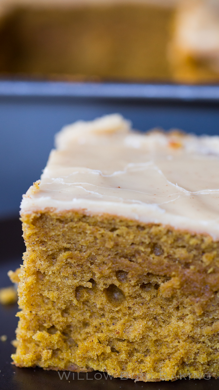 Brown Butter Pumpkin Snack Cake with Crackle Icing