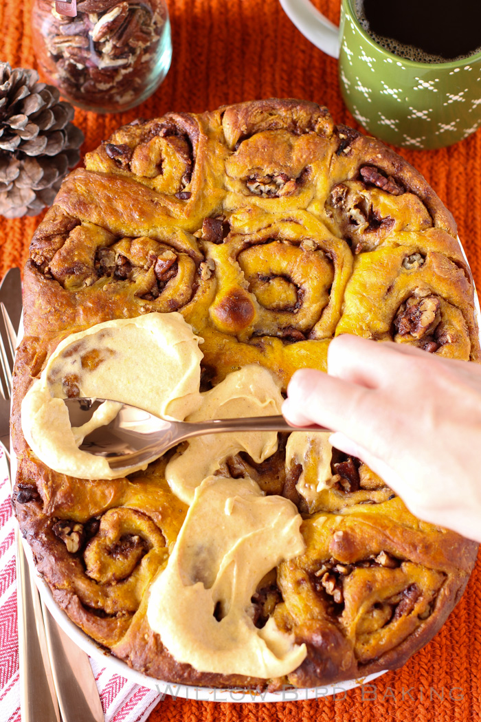 Pumpkin Spice Cinnamon Rolls with Maple Icing - Sarah's Day Off