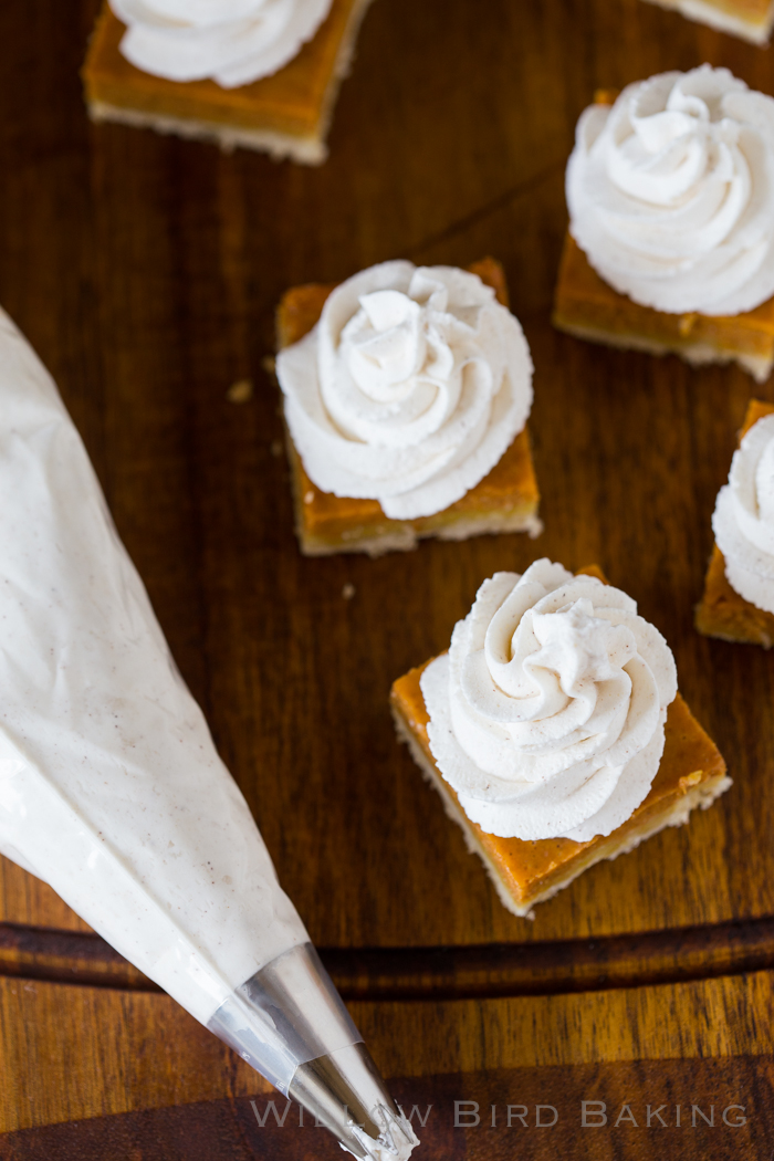 Pumpkin Pie Shortbread Bars with Maple Cinnamon Whipped Cream