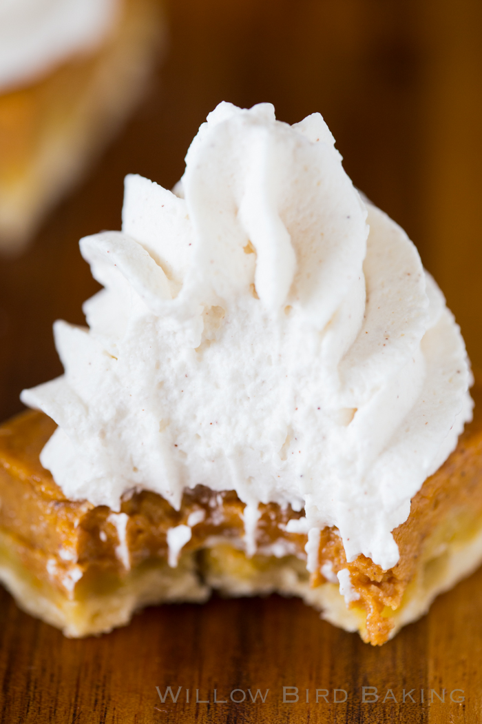 Pumpkin Pie Shortbread Bars with Maple Cinnamon Whipped Cream