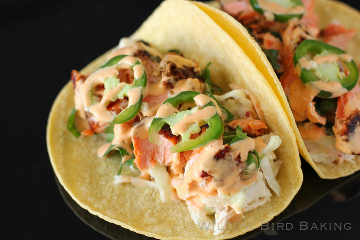 Salmon Tacos with Cilantro-Lime Slaw