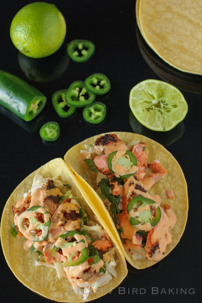 Salmon Tacos with Cilantro-Lime Slaw