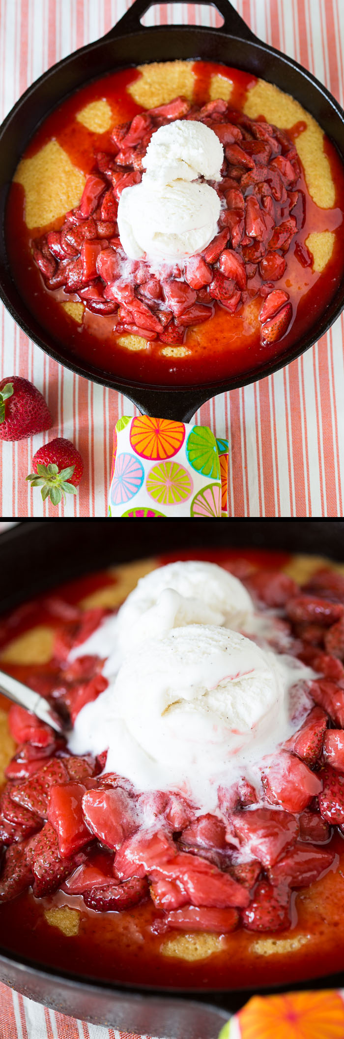 Hot Strawberry Cake with Ice Cream