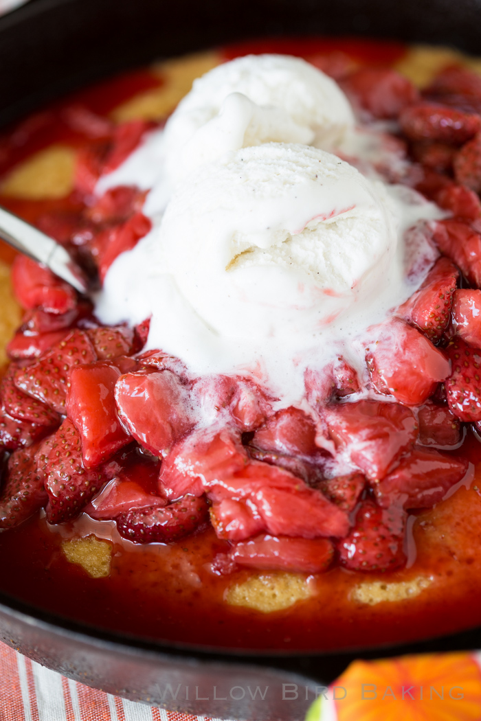 Hot Strawberry Cake with Ice Cream