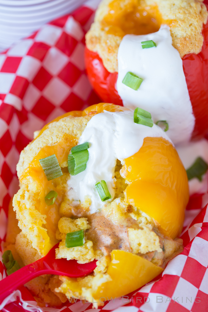 Cheesy Tex-Mex Cornbread Stuffed Peppers