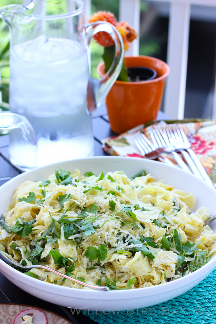 Fresh Summer Pasta with Plugra Ricotta Sauce - Willow Bird Baking