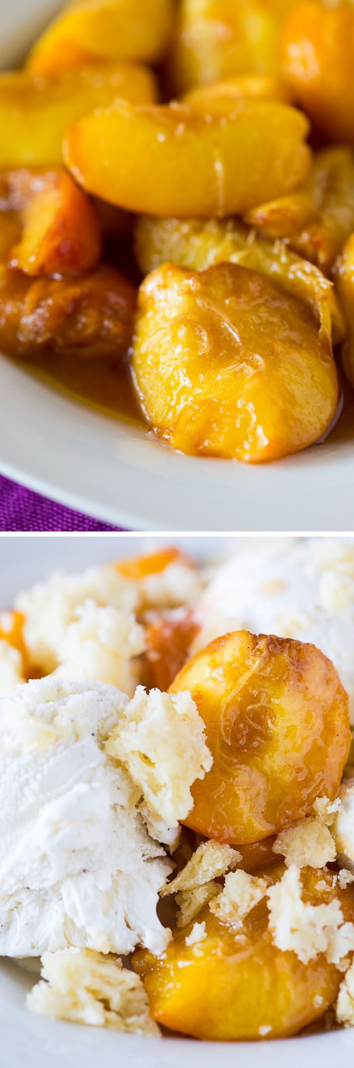 Roasted Peaches and Shortbread Ice Cream Sundae