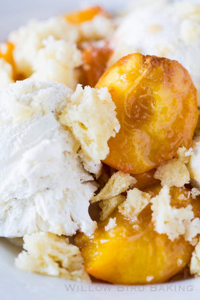 Roasted Peaches and Shortbread Ice Cream Sundae