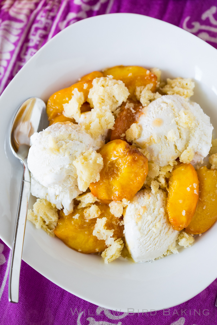 Roasted Peaches and Shortbread Ice Cream Sundae