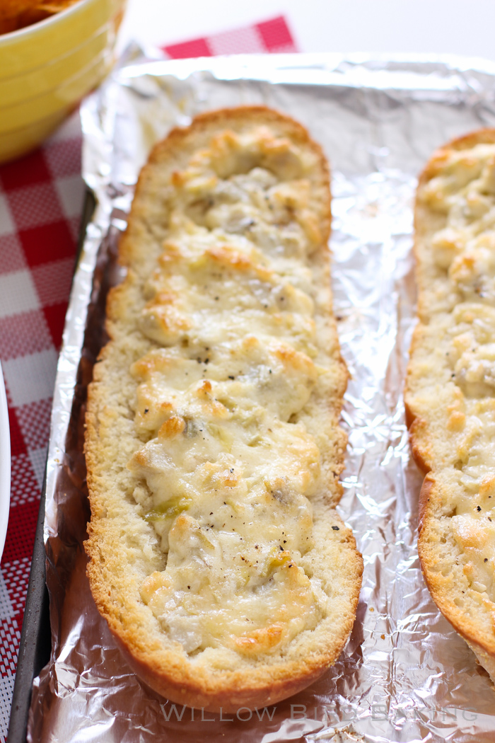 Easy Cheesy Artichoke Dip in a Baguette