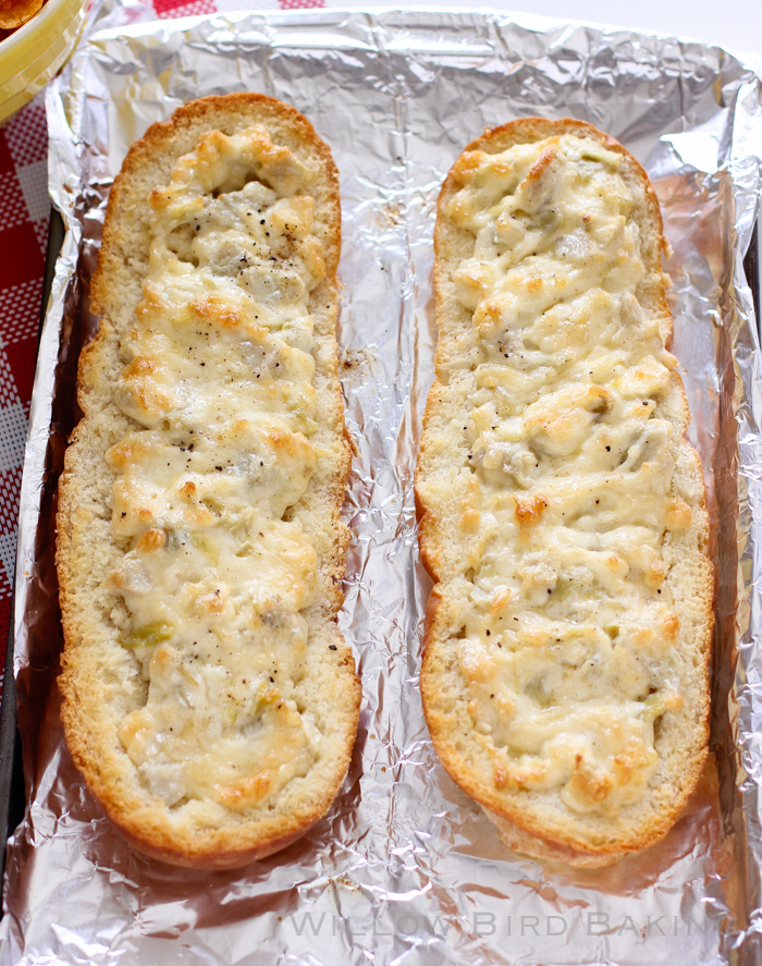 Easy Cheesy Artichoke Dip in a Baguette