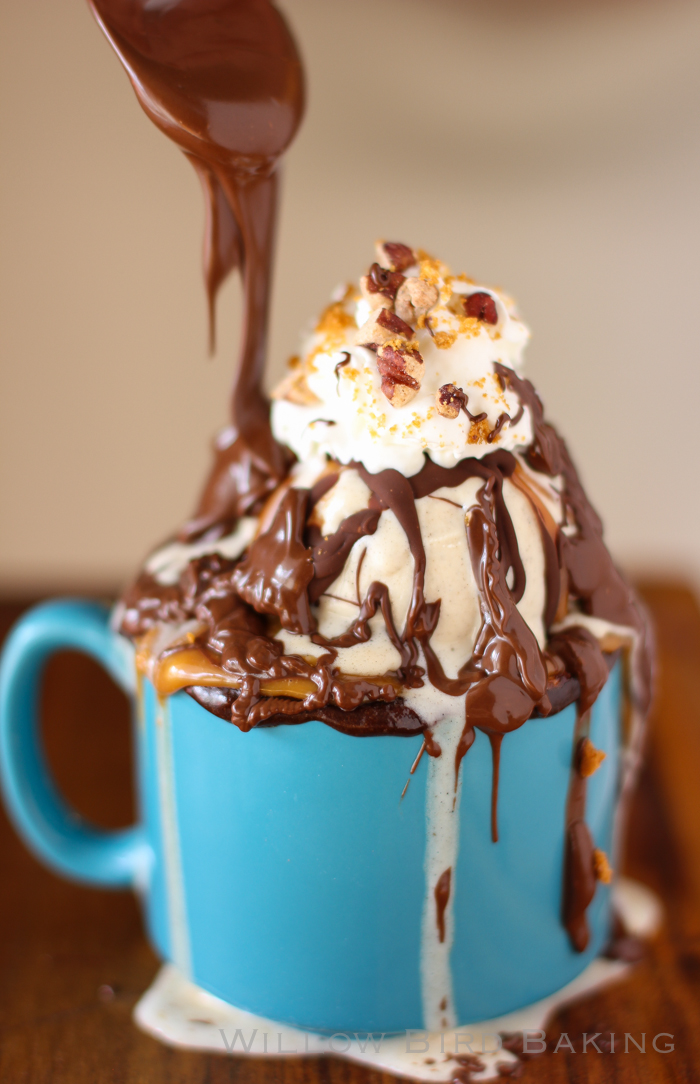 The Ultimate Gooey Caramel Brownie Mug Cake Sundae