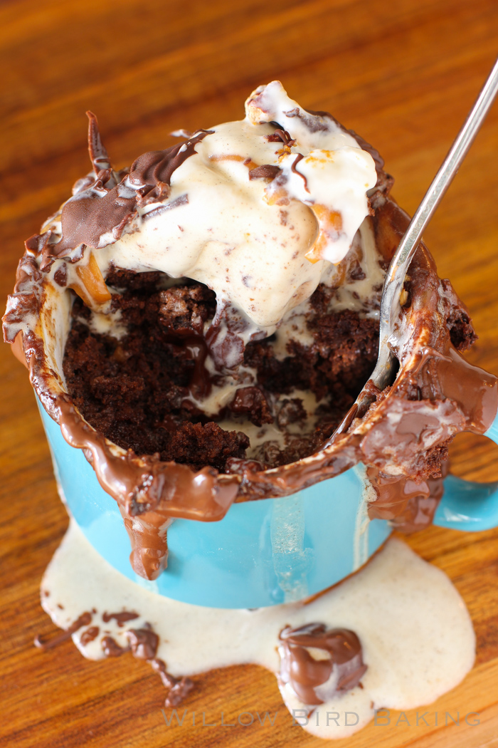 Brownie in a mug with ice cream recipe