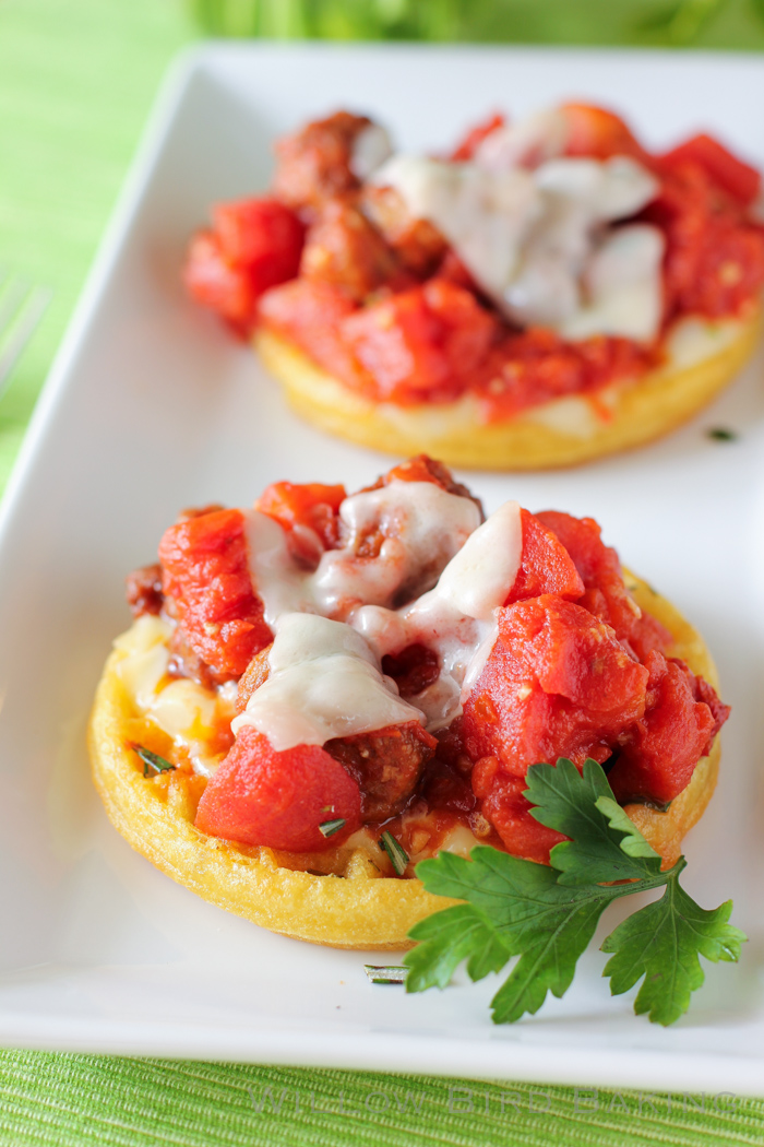Open-Faced Sausage Sliders on Rosemary Waffles