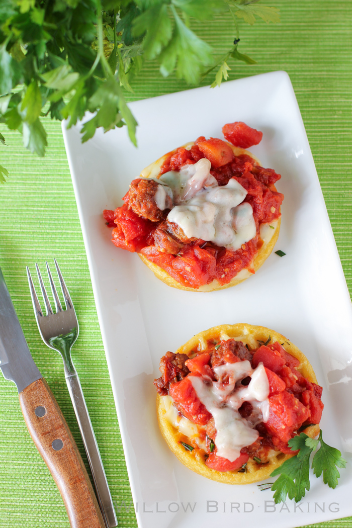 Open-Faced Sausage Sliders on Rosemary Waffles