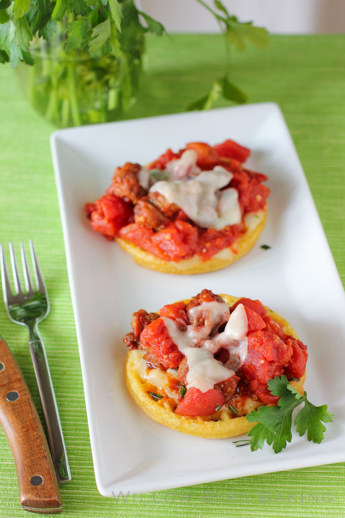 Open-Faced Sausage Sliders on Rosemary Waffles