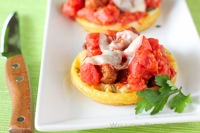 Open-Faced Sausage Sliders on Rosemary Waffles